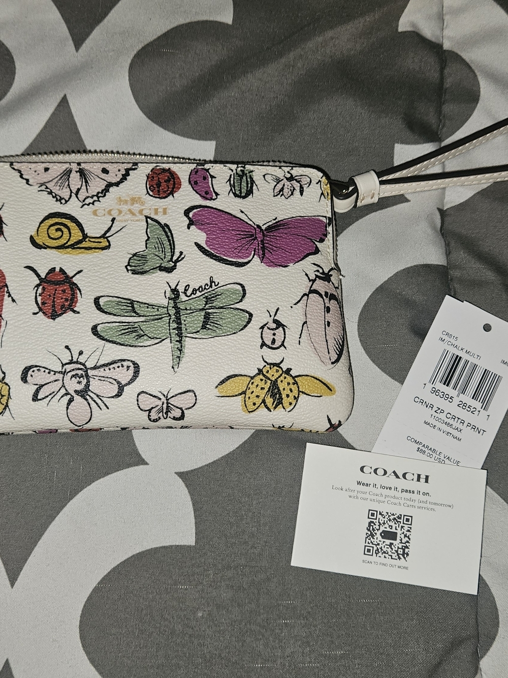 Coach Chalk Wristlet with Multicolor Butterfly & Bug Print